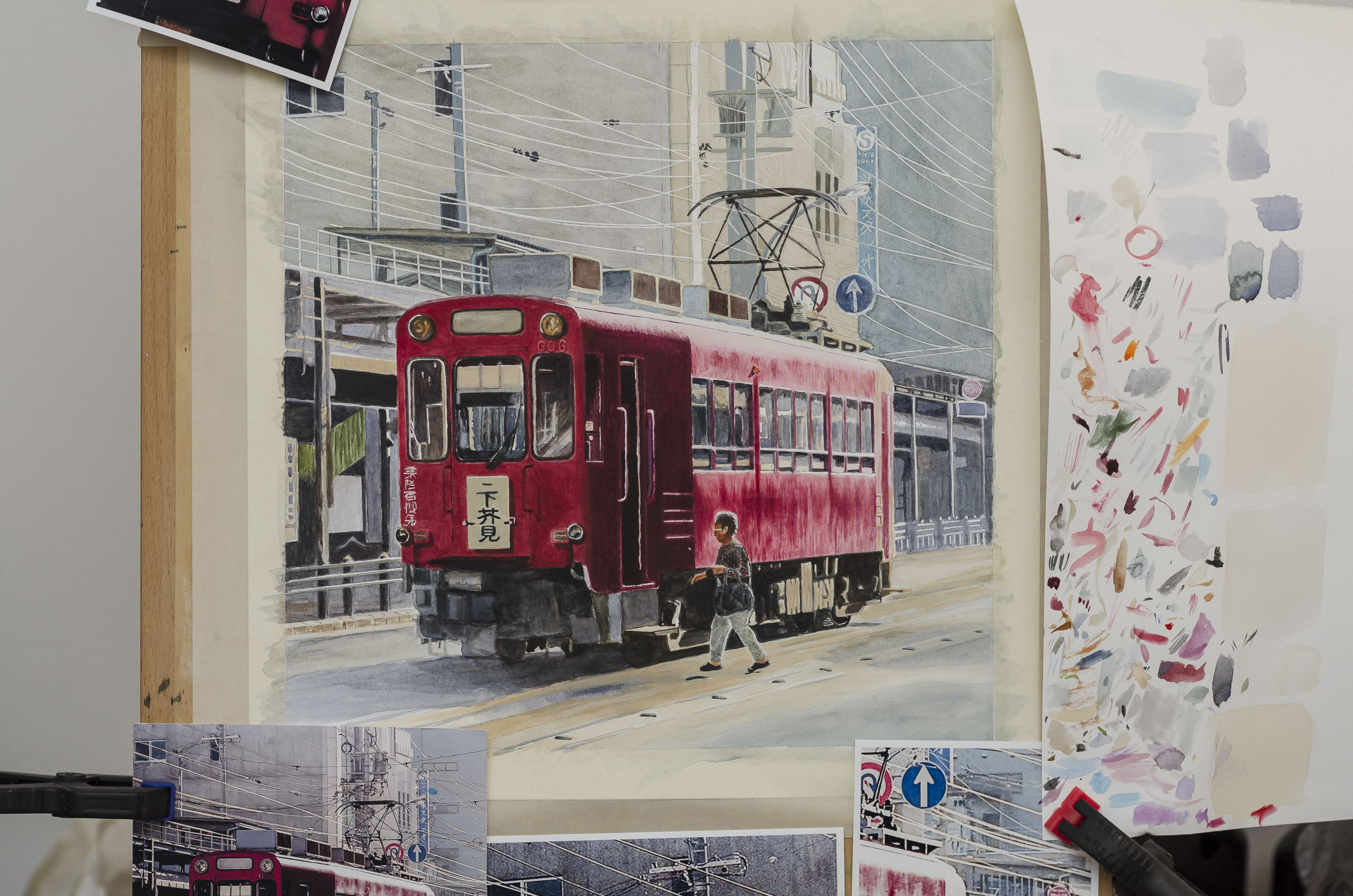 Mo 606 tram  (Minomachi Line), watercolor painting